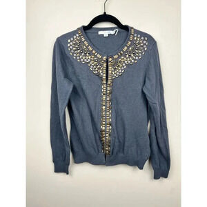 Boden Hand Embellished Cotton/Cashmere Blend Long Sleeve Cardigan - size 8